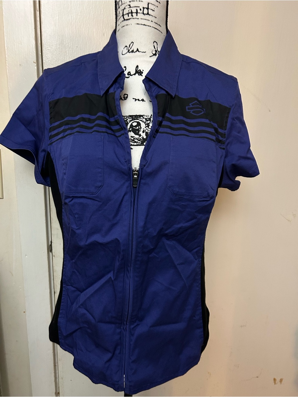 Harley-Davidson Purple Short-Sleeve Zip Front Shirt with Black Accents